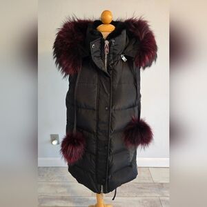 Nicole Benisti Duck Down Vest Fox Fur-Trimmed & Rabbit Fur Black Size M